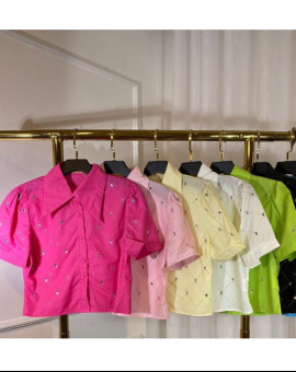 Camisa Cropped com Strass de Laise