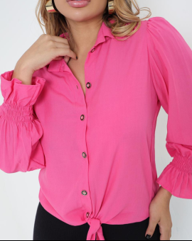 Camisa Feminina Rosa com Punho e Amarração