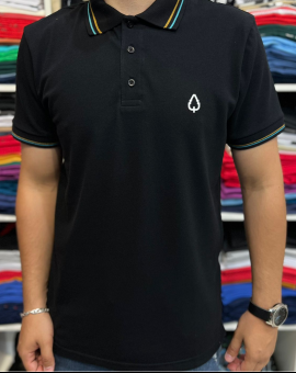 Camisa Masculina Polo Preta Malha Peruana