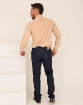 Camisa Masculina Tencel Manga Longa Bege Atacado na Rua 44 Goiânia