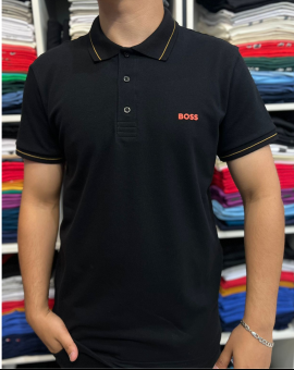 Camisa Polo Boss Malha Peruana Preta