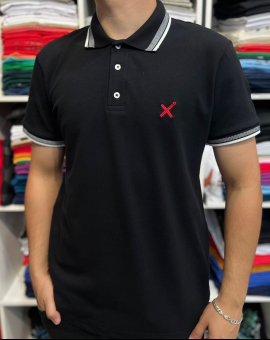 Camisa Polo Malha Peruana Preta Masculina