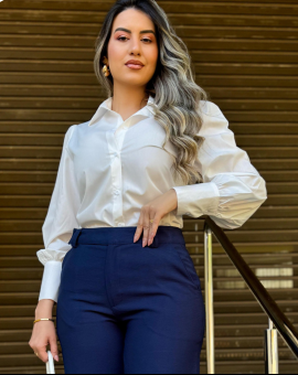 Camisa Social Feminina Branca Básica com Punho