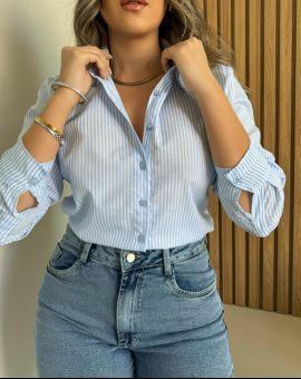 Camisa Social Feminina Listrada de Algodão