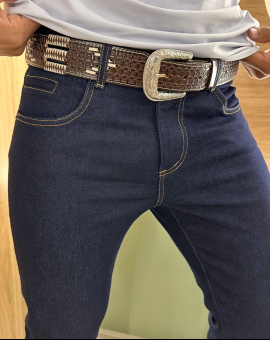 Cinto Country Couro Marrom Bordado