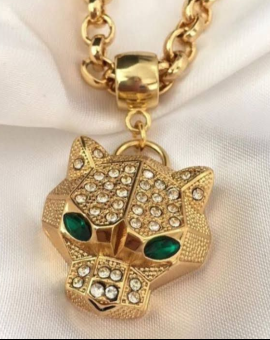 Colar Elo Português e Pingente de Tigre Zirconia