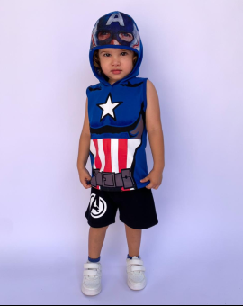 Conjunto Capitão America com Capuz e Short Infantil