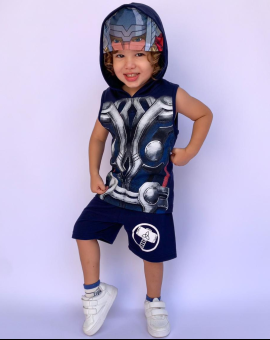 Conjunto do Thor Infantil Short e Regata com Capuz
