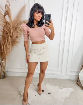 Conjunto Feminino Blusa Manga Princesa e Short Saia