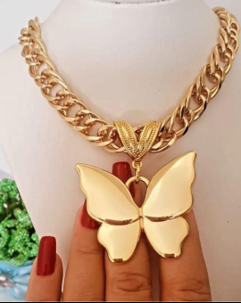 Corrente Feminina Veneziana com Pingente Borboleta