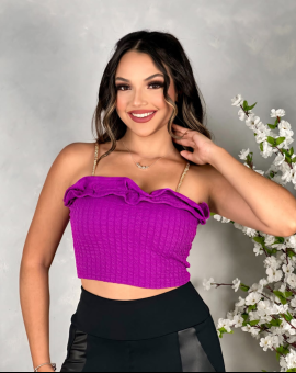 Cropped de Alcinha Trabalhada Tecido Anarruga