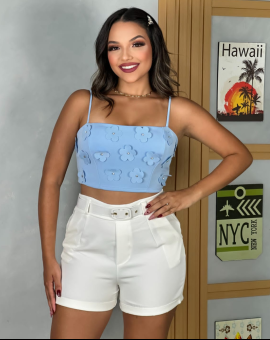 Cropped de Faixa com Flores 3D de Alcinha