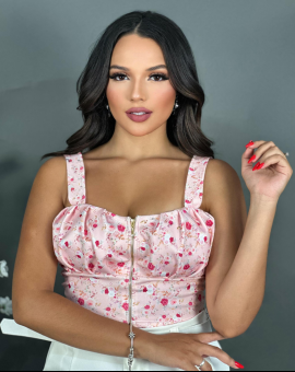 Cropped Estampado de Alças com Decote