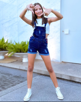 Jardineira Juvenil Jeans com Destroyed