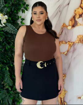 Saia Plus Size Curta Cintura Alta com Cinto