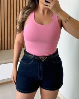 Short Cintura Alta Jeans Lavagem Escura