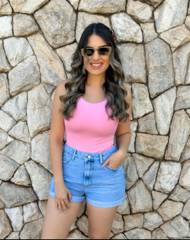 Short Jeans Curto Sky Clean Cintura Alta