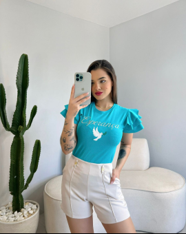 T-Shirt Estampada com Babados Fio 30