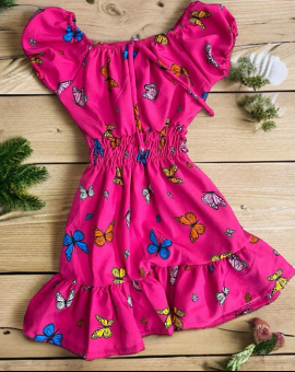 Vestido Estampado Infantil Ciganinha Rosa