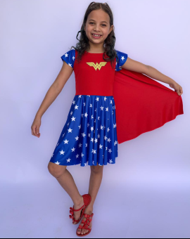 Vestido Infantil com Capa Mulher Maravilha