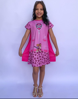 Vestido Infantil com Capa Patrulha Canina Sky