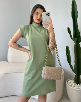 Vestido Liso Básico de Algodão Gola Alta