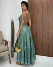 Vestido Longo com Estampa de Alcinhas Decote V Atacado na Rua 44 Goiânia