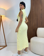 Vestido Midi Coladinho Gola Alta com Fendas e Bolsos Atacado na Rua 44 Goiânia