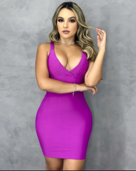 Vestido Tubinho no Suplex com Decote V