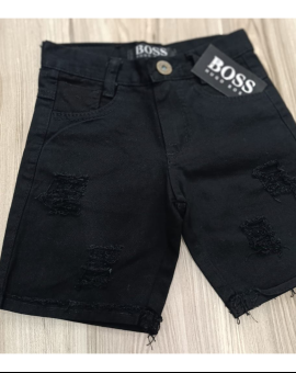 Bermuda Jeans Infantil Preta com Destroyed