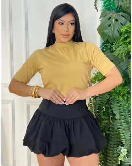 Cropped Básico Gola Alta Bege