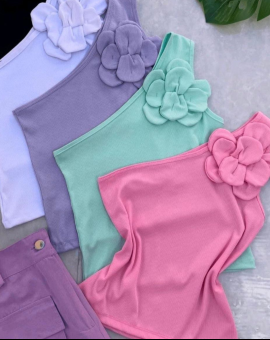 Blusa de Menina Nula Manga com Flor Aplicada