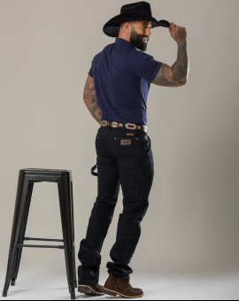 Calça Carpinteira Preta Jeans Masculina