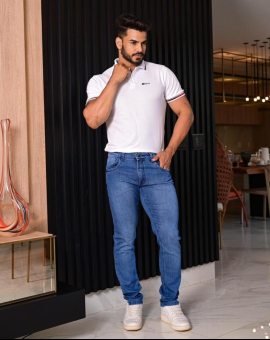 Calça Masculina Jeans Reta Lavagem Clara