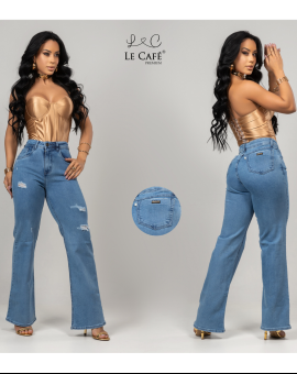 Calça Wide Leg Jeans Feminina com Destroyed