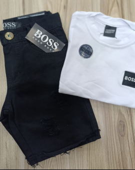 Conjunto Bermuda Jeans e Camiseta Básica Menino