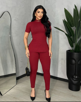 Conjunto Canelado Feminino Calça e Blusa