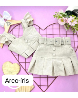 Conjunto de Menina de Linho Saia e Cropped
