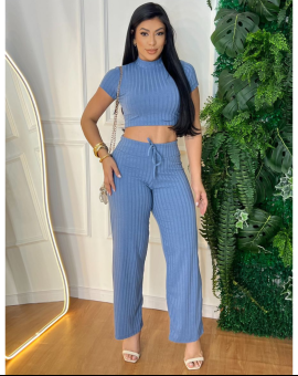 Conjunto Feminino Canelado Calça e Cropped