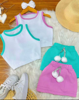 Conjunto Infantil Menina Cropped e Saia