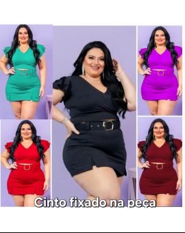 Conjunto Plus Size Coladinho Saia com Cinto e Cropped