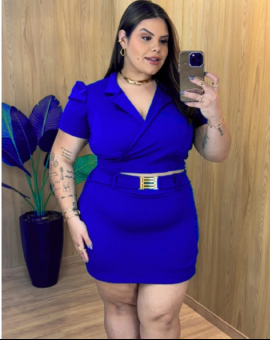 Conjunto Plus Size Cropped Manga Bufante e Saia