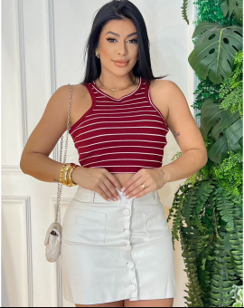 Cropped Listrado de Alcinhas Vermelho