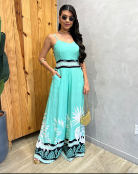 Macacão Pantalona Estampado de Alcinhas