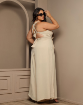 Macacão Pantalona Plus Size Bege Liso Atacado na Rua 44 Goiânia