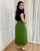 Saia Midi com Fenda Frontal Moda Evangélica Atacado na Rua 44 Goiânia
