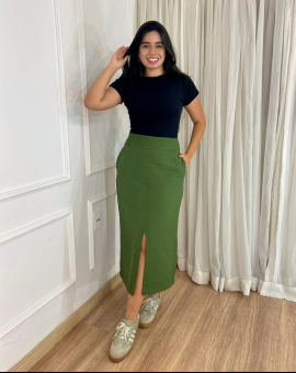 Saia Midi com Fenda Frontal Moda Evangélica