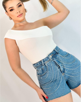 Short Jeans Cintura Alta com Aplique