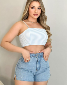 Short Jeans Cintura Alta Lavagem Clara