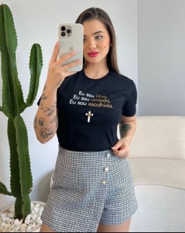 T-Shirt Feminina Premium Moda Evangélica Preta